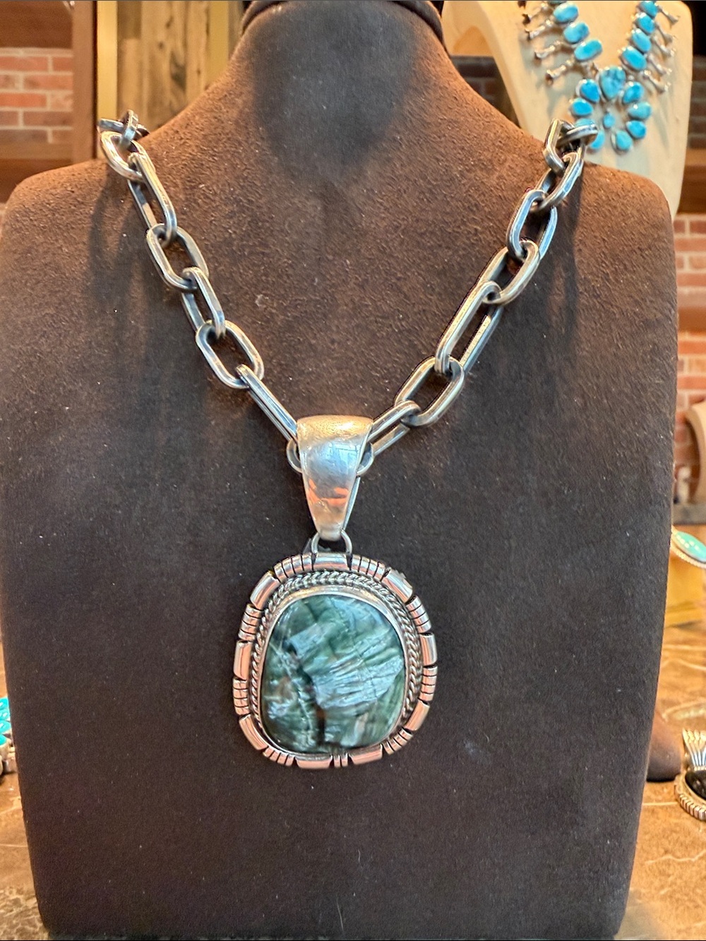 Seraphinite Freeform Pendant with Heavy Link Box Chain